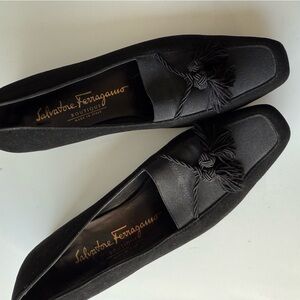 1990s Salvatore Ferragamo Poker Black Tassel Loafers